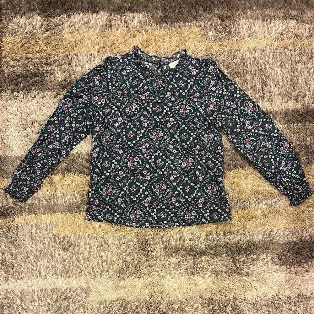 Women’s Loft Outlet Long-Sleeve Floral Blouse - Small - Gray